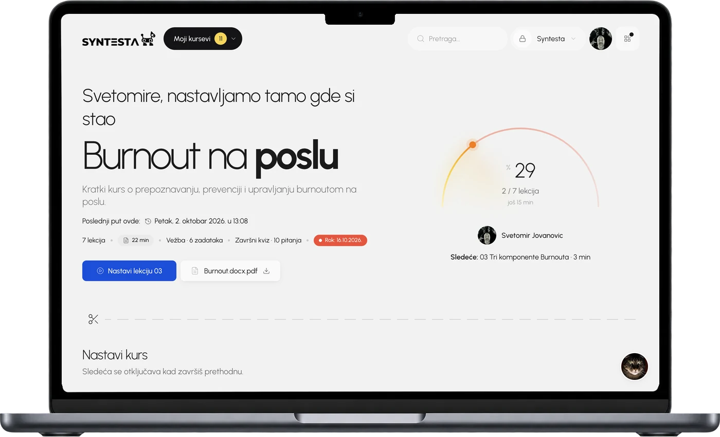 Ekran: strana kursa za polaznika